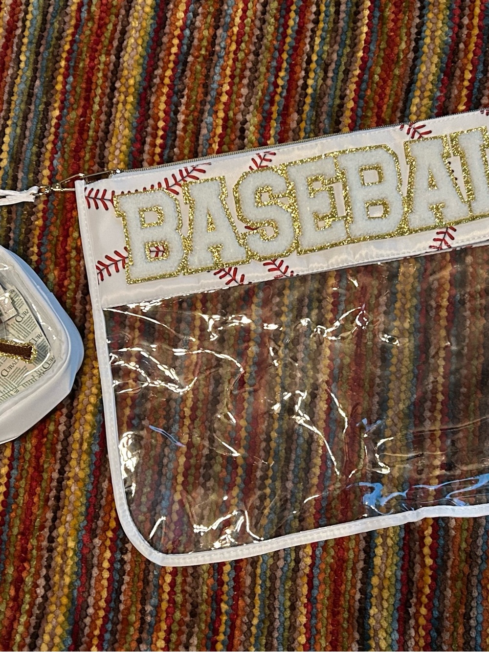 XL Clear Travel Bag 'BASEBALL' theme zipper closure with small first aide bag